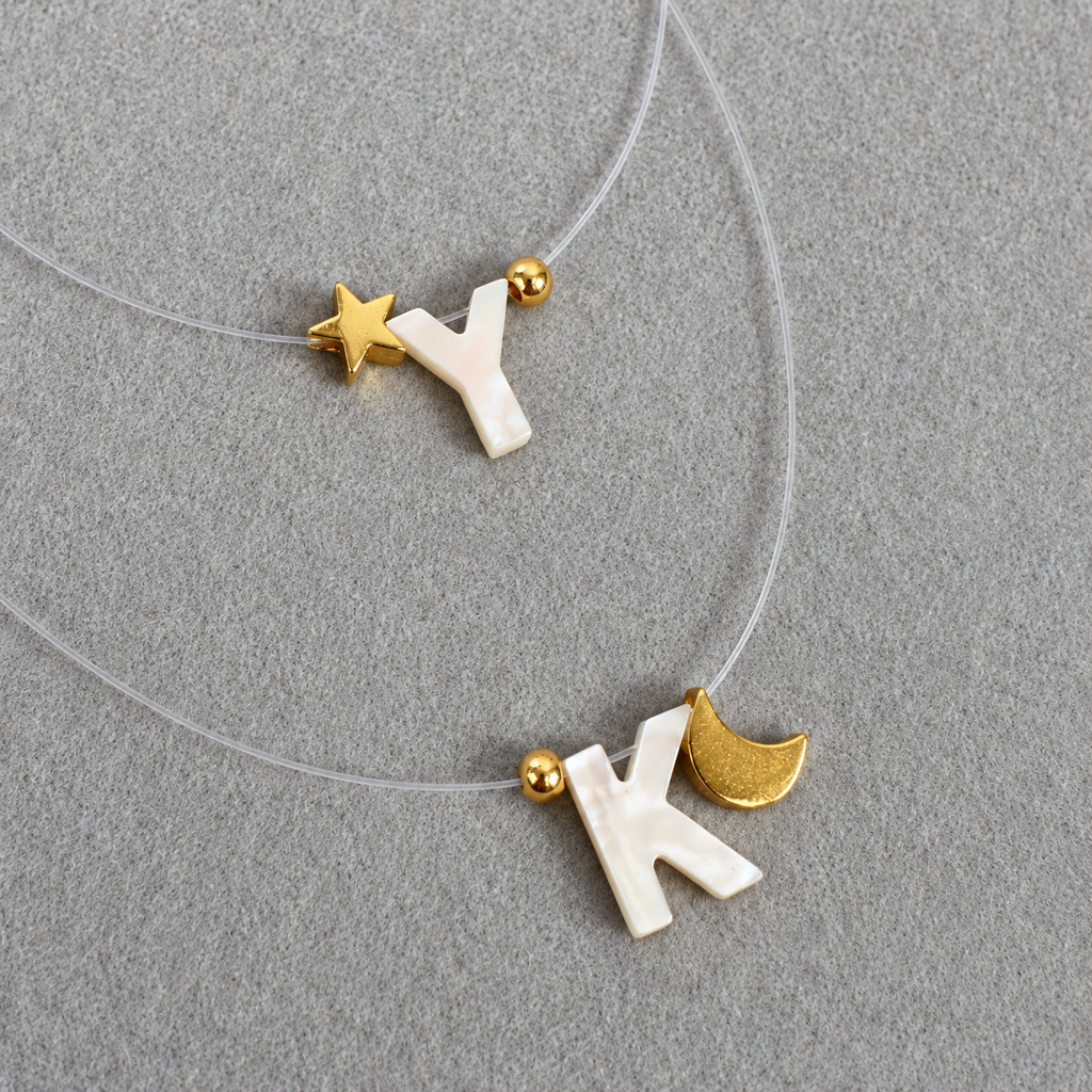 Invisible Mother-of-Pearl Initial Necklace 1 | Onix Accessories